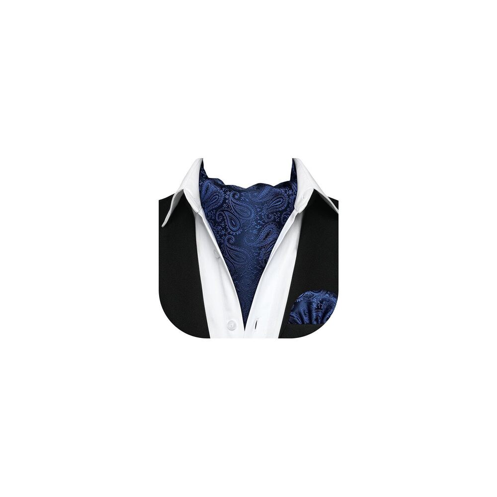 6619 Ascot Ties Navy Blue Paisley Cravat Tie and Pocket Square Set Floral